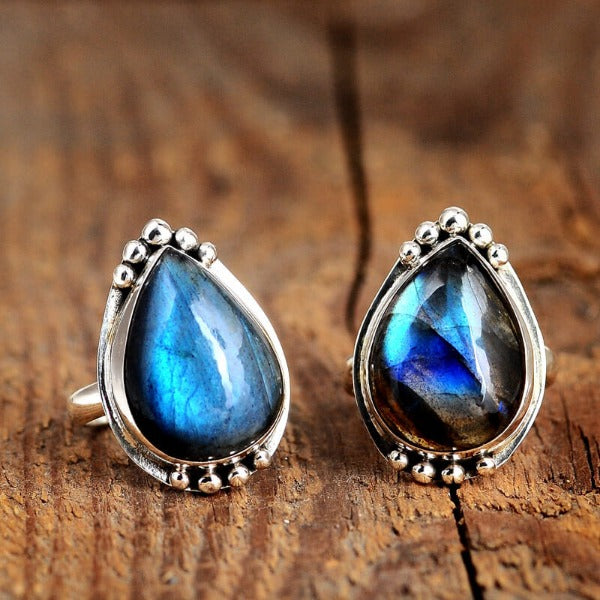 Teardrop Labradorite Ring Sterling Silver