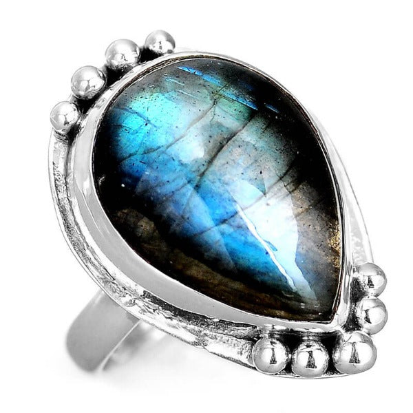 Teardrop Labradorite Ring Sterling Silver