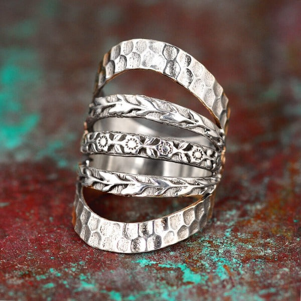 Floral Women's Wide Band Sterling Silver Ring