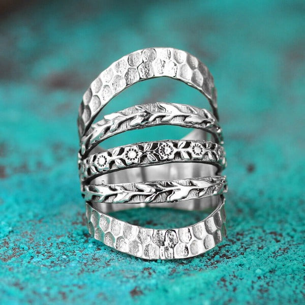 Floral Women's Wide Band Sterling Silver Ring