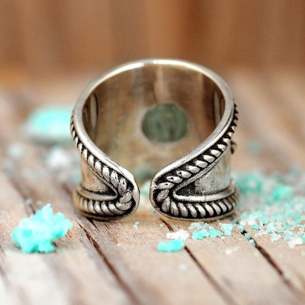 Crescent Moon Ring with Real Turquoise Sterling Silver