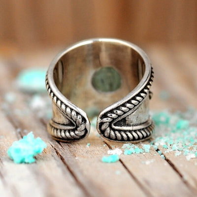 Crescent Moon Ring with Real Turquoise Sterling Silver - Boho Magic
