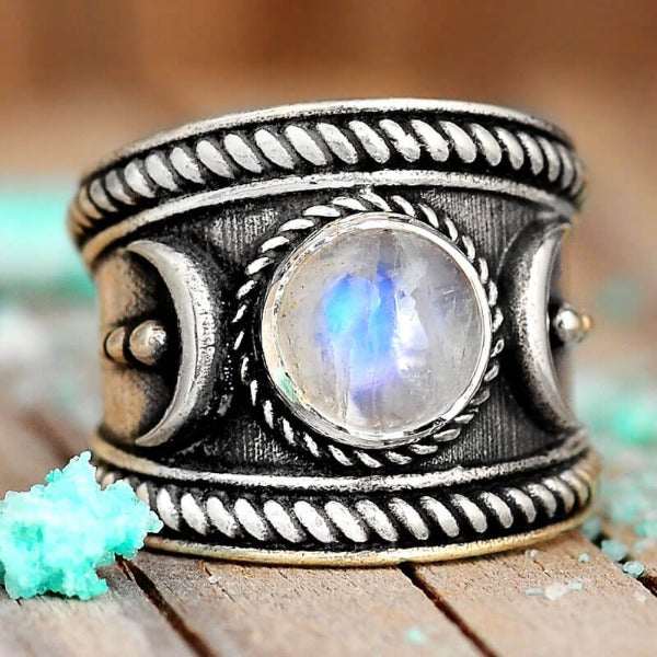 Boho Moon Moonstone Ring Sterling Silver