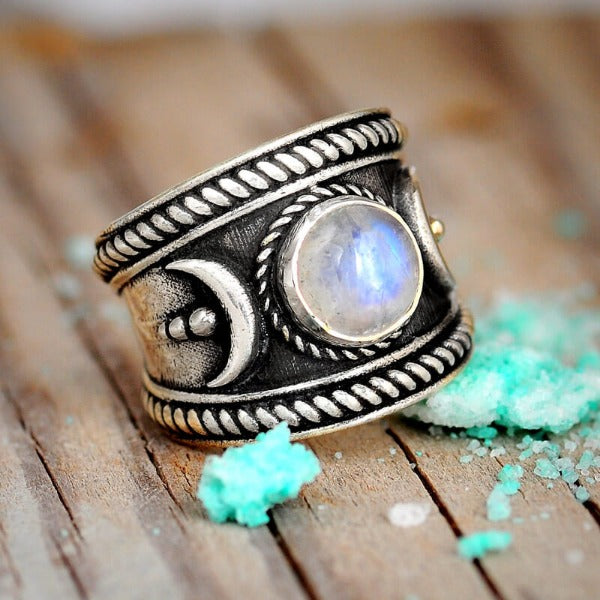 Boho Moon Moonstone Ring Sterling Silver