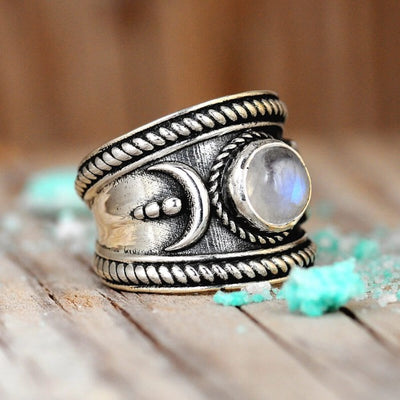 Boho Moon Moonstone Ring Sterling Silver - Boho Magic