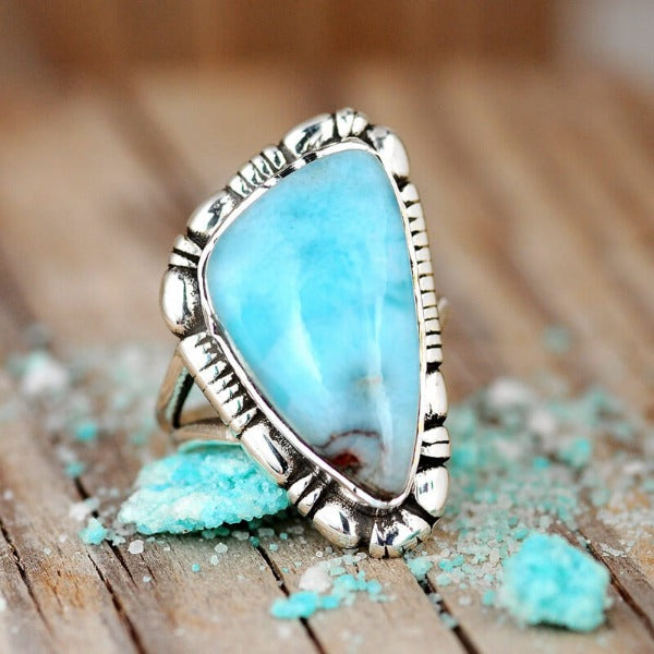 Großer Larimar-Ring aus Sterlingsilber