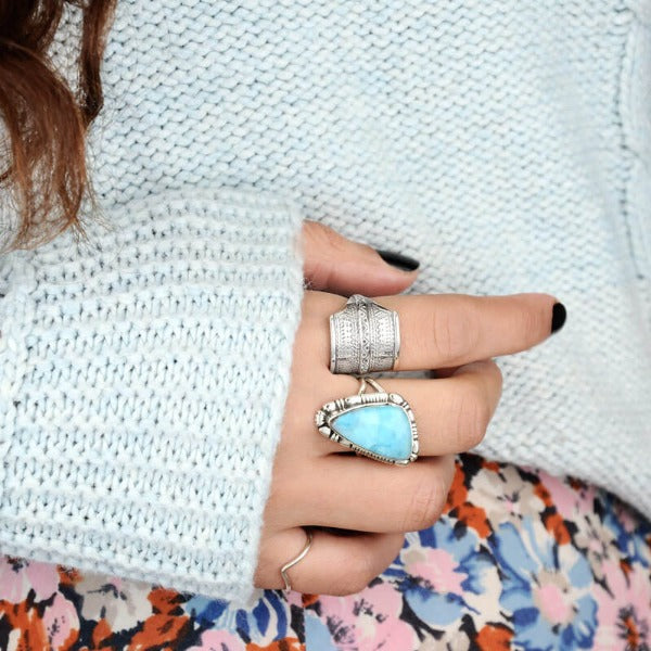 Large Larimar Sterling Silver Ring