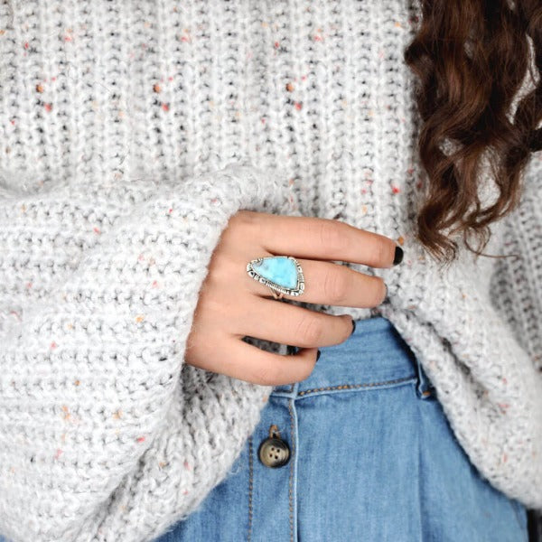 Large Larimar Sterling Silver Ring