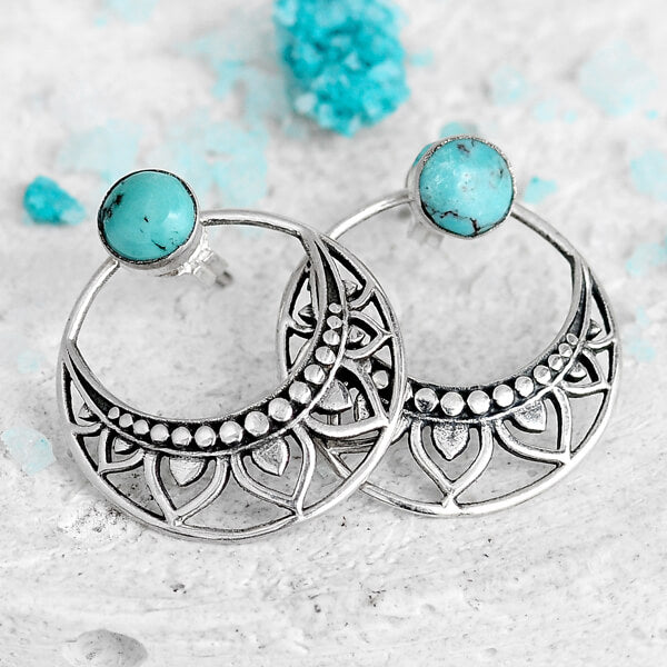 Boho Turquoise Ear Jacket Earrings Sterling Silver