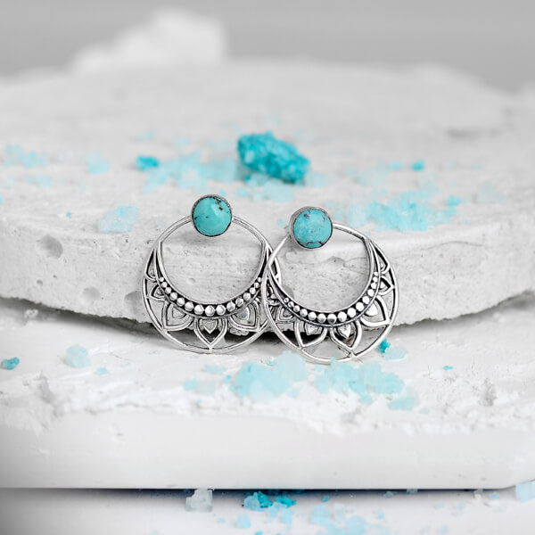 Boho Turquoise Ear Jacket Earrings Sterling Silver