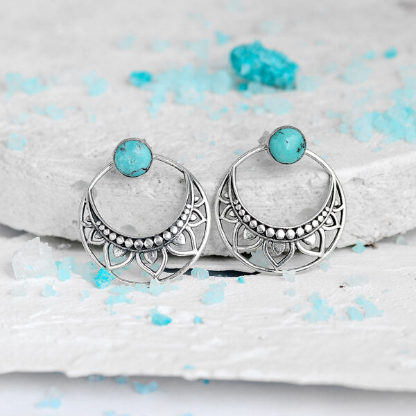 Boho Turquoise Ear Jacket Earrings Sterling Silver