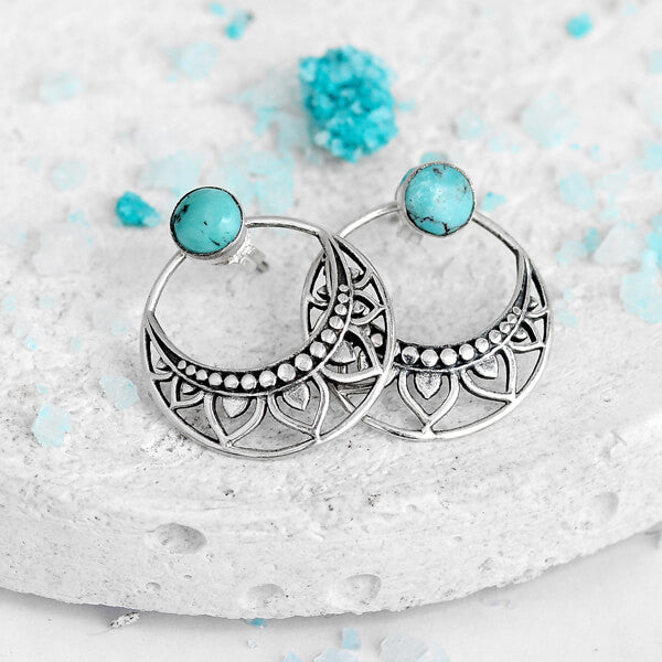 Boho Turquoise Ear Jacket Earrings Sterling Silver