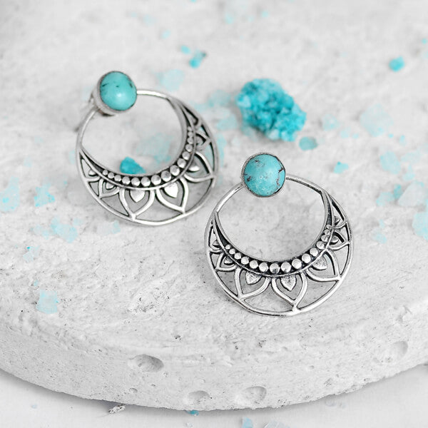 Boho Turquoise Ear Jacket Earrings Sterling Silver