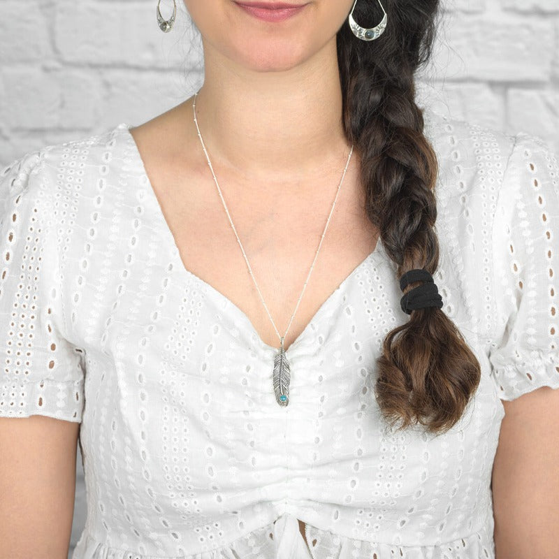 Boho Feather Turquoise Necklace Sterling Silver Boho Magic Jewelry