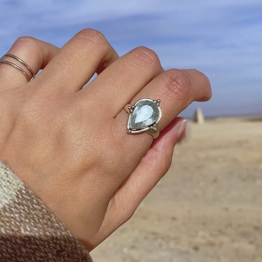 Teardrop Aquamarine Ring Sterling Silver