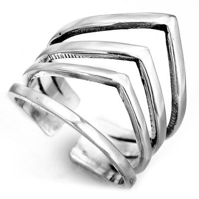 Triple Chevron Sterling Silver Ring for Women - Boho Magic
