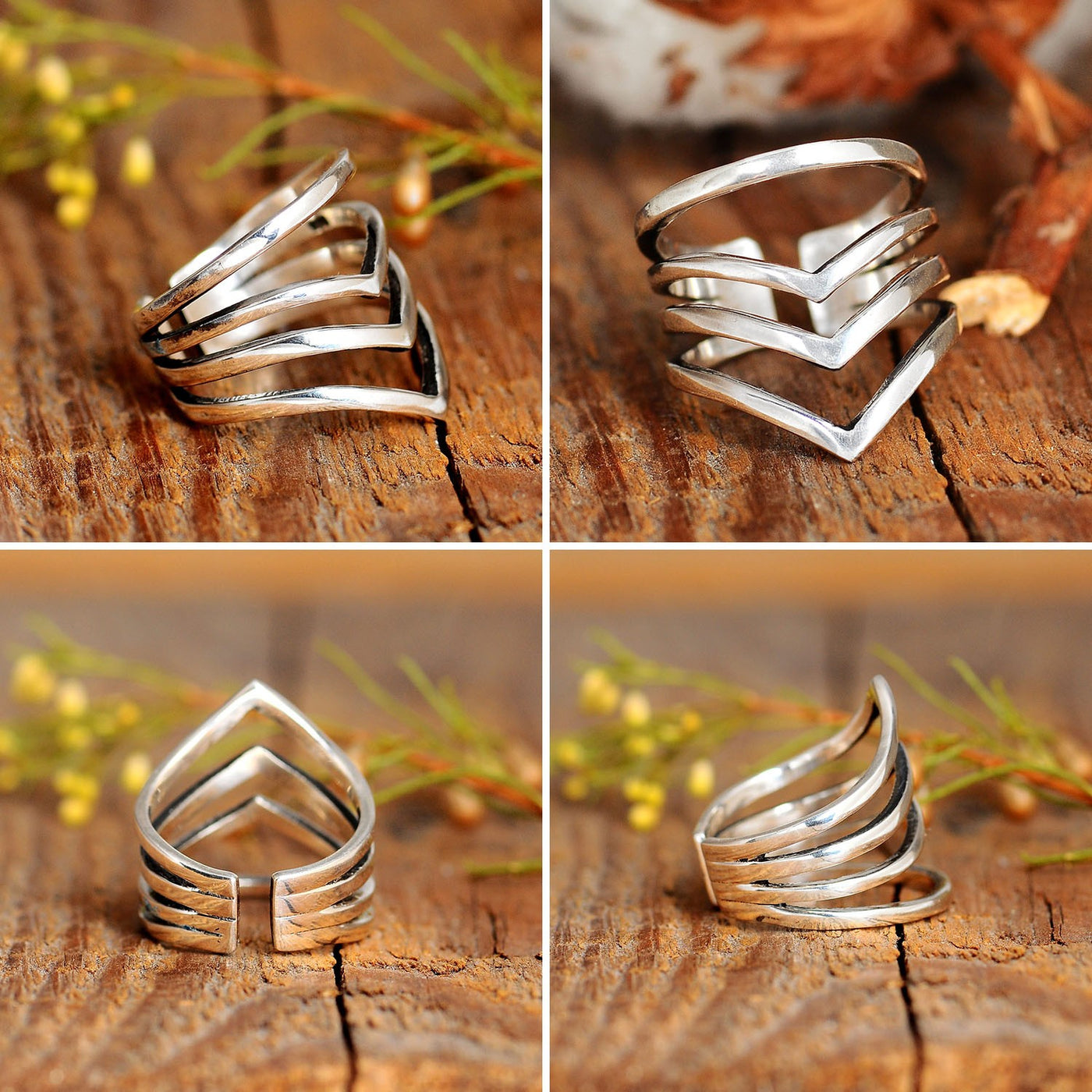 Triple Chevron Sterling Silver Ring for Women