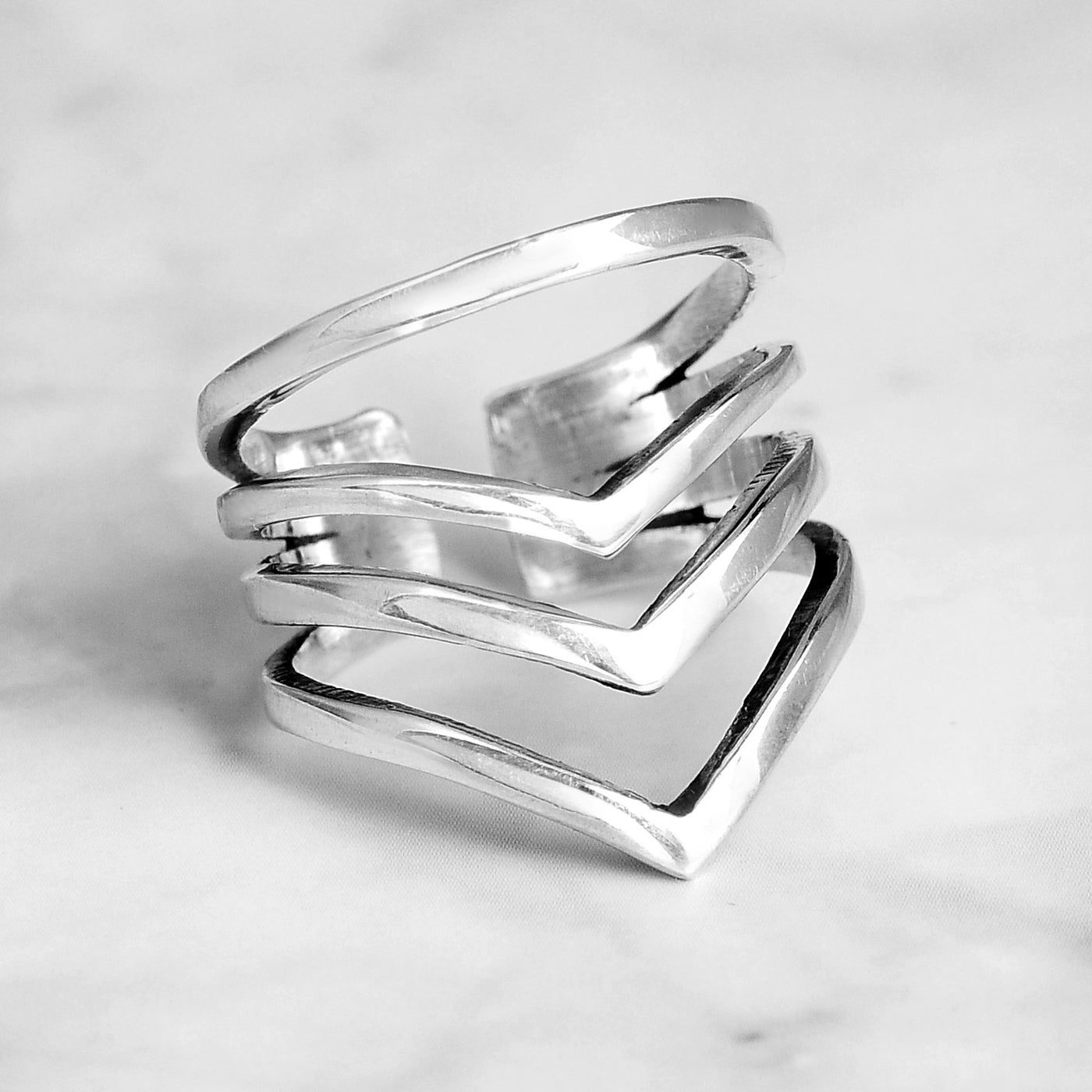 Triple Chevron Sterling Silver Ring for Women