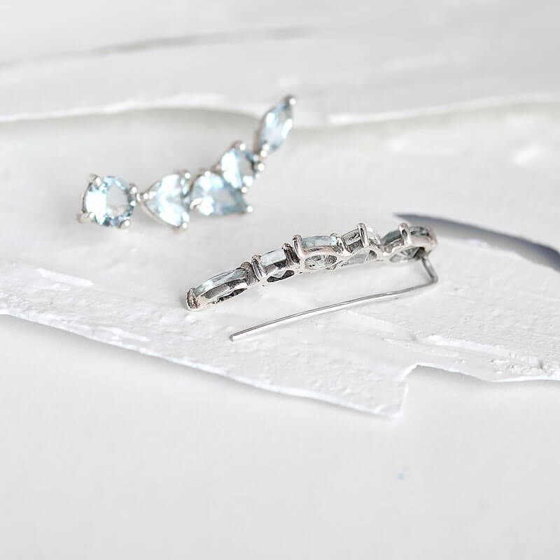 Natural Aquamarine Ear Climber Earrings