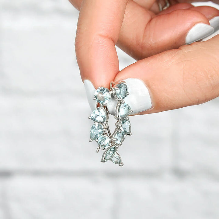 Natural Aquamarine Ear Climber Earrings