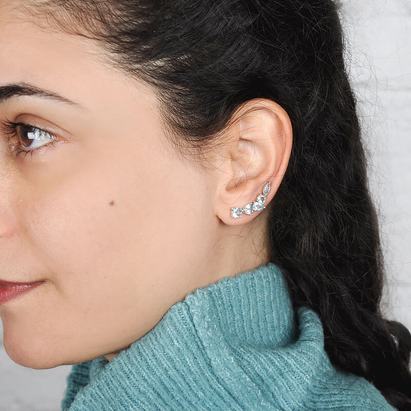 Natural Aquamarine Ear Climber Earrings