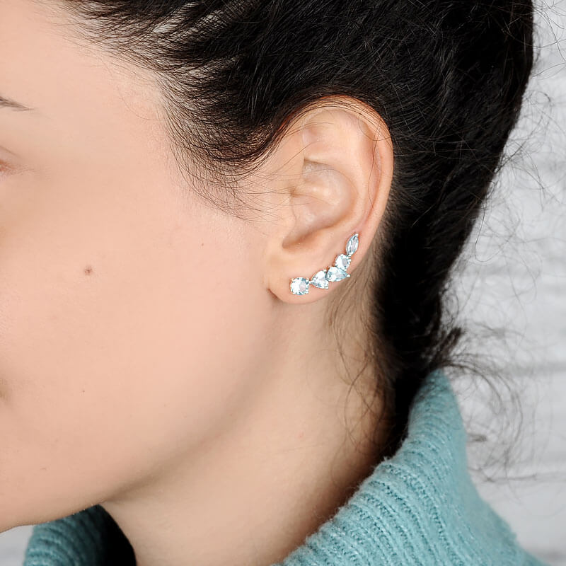 Natural Aquamarine Ear Climber Earrings