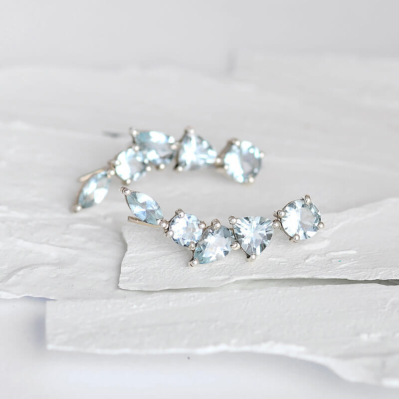 Natural Aquamarine Ear Climber Earrings