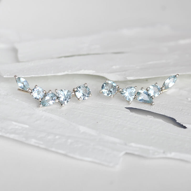 Natural Aquamarine Ear Climber Earrings