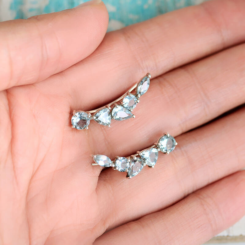 Natural Aquamarine Ear Climber Earrings