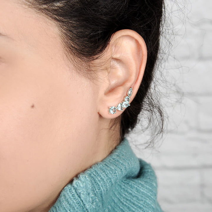 Natural Aquamarine Ear Climber Earrings