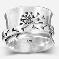 Sterling Silver Spinner Dandelion Band Ring - Boho Magic