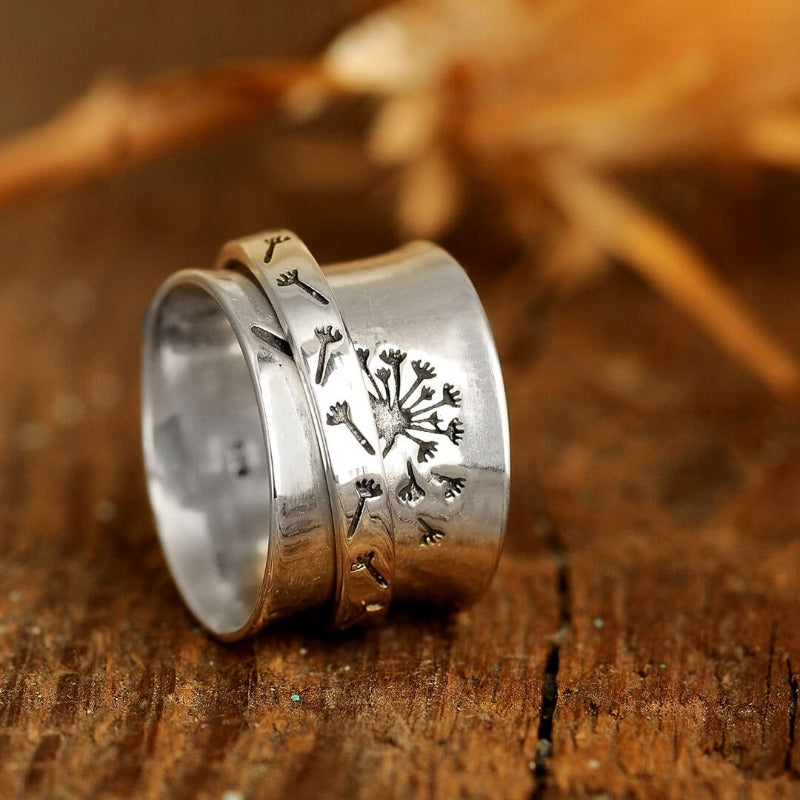Sterling Silver Spinner Dandelion Band Ring