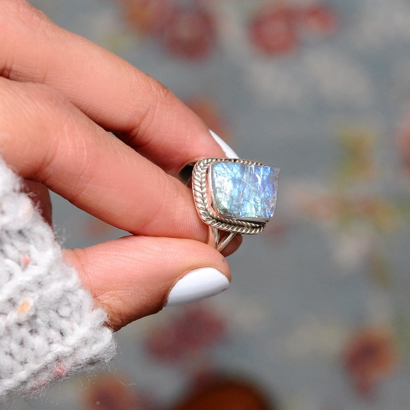 Sterling Silver Raw Moonstone Ring