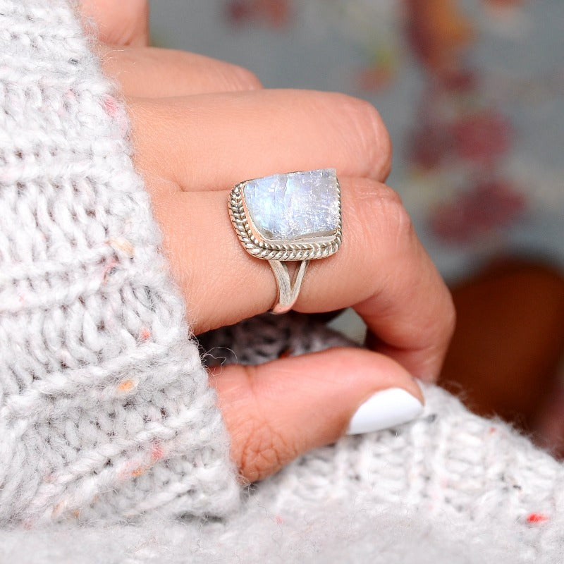 Sterling Silver Raw Moonstone Ring