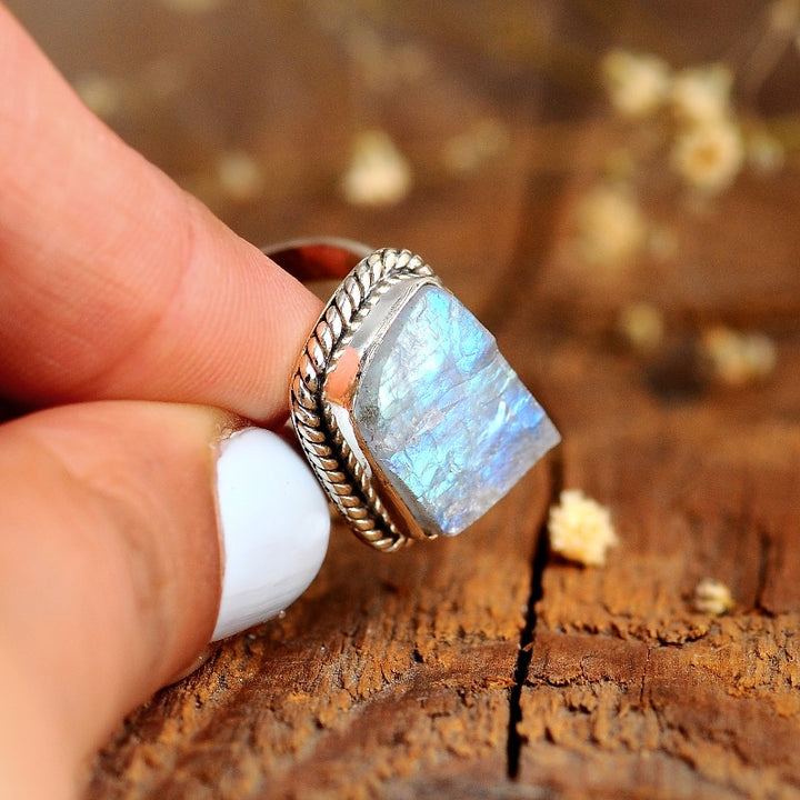 Sterling Silver Raw Moonstone Ring