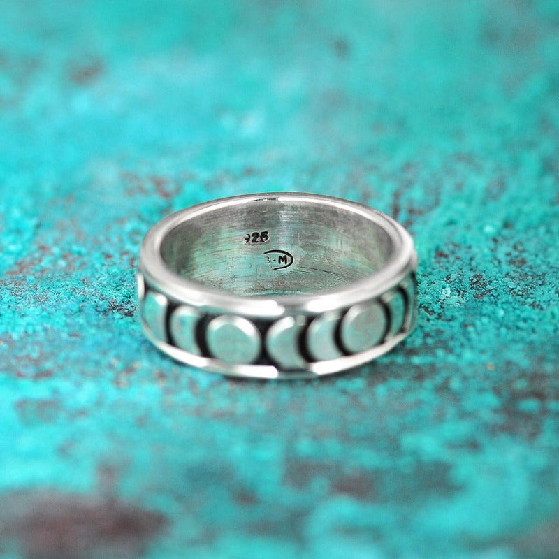 Moon Phase Spinner Ring Sterling Silver