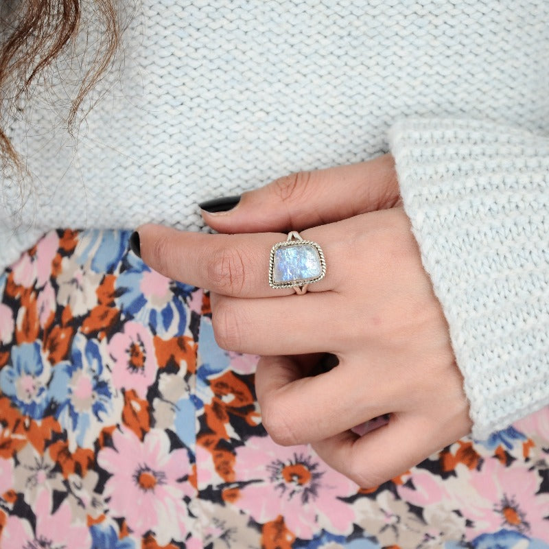 Sterling Silver Raw Moonstone Ring