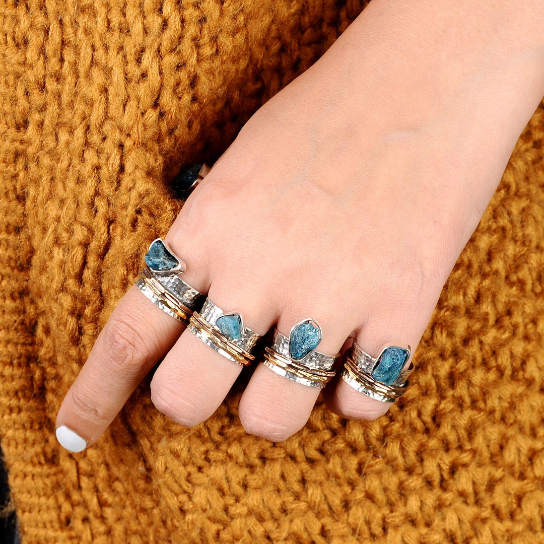 Raw Apatite Fidget Ring Sterling Silver