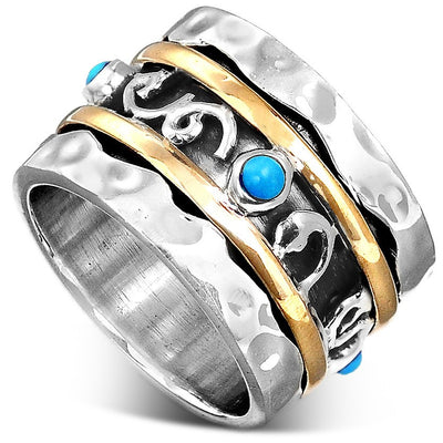 Sterling Silver Thick Spinner Ring with Turquoise - Boho Magic