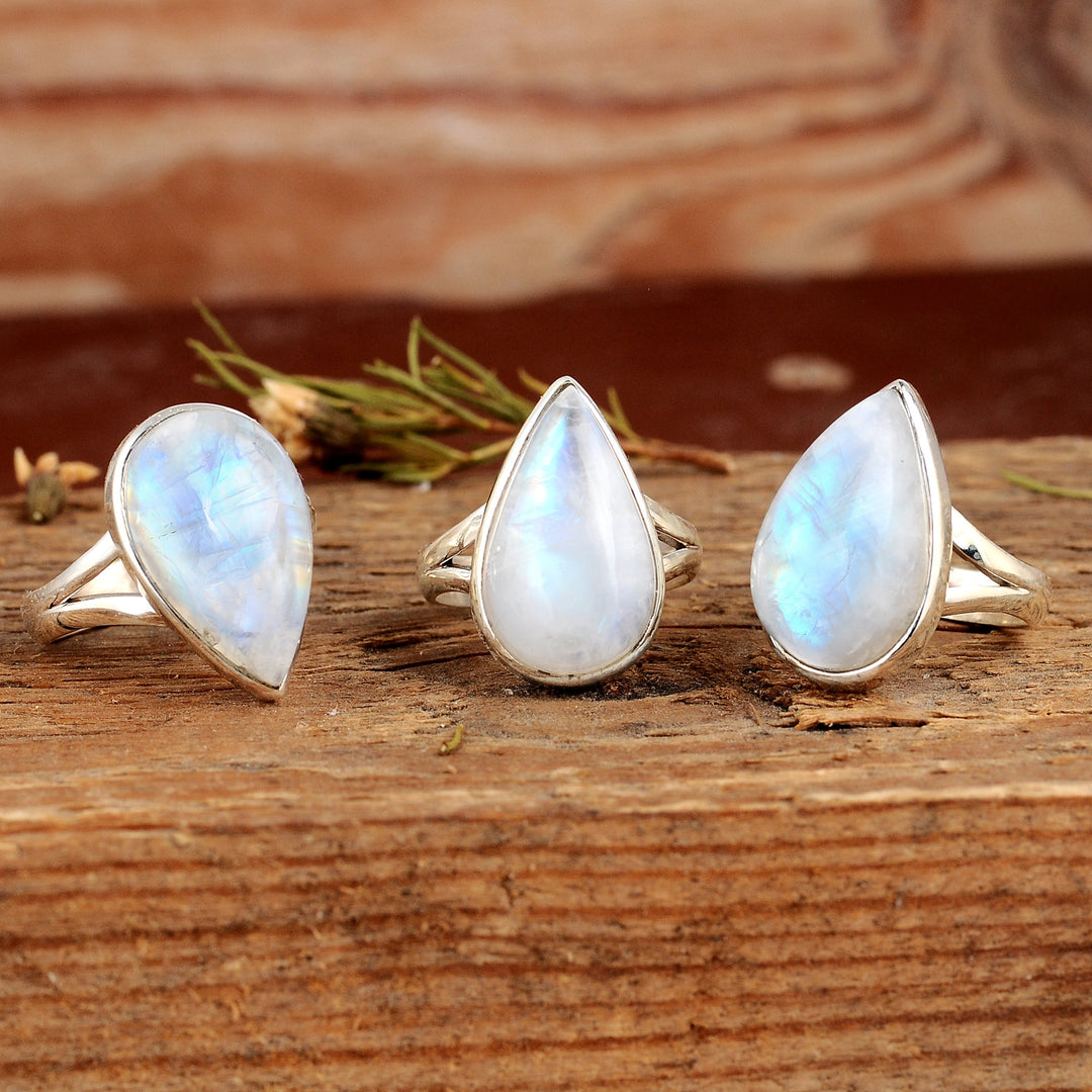 Sterling Silver Teardrop Large Moonstone Ring