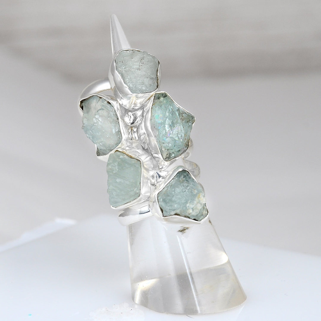 Sterling Silver Natural Raw Aquamarine Ring