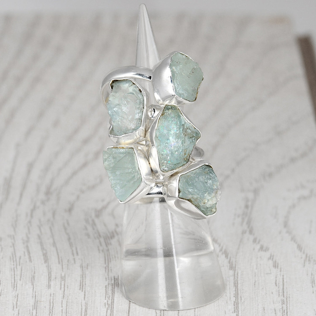 Sterling Silver Natural Raw Aquamarine Ring