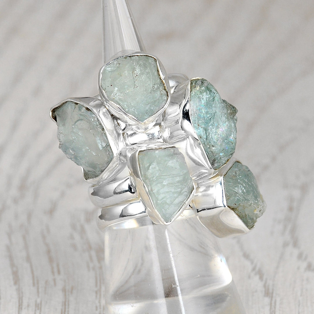 Sterling Silver Natural Raw Aquamarine Ring