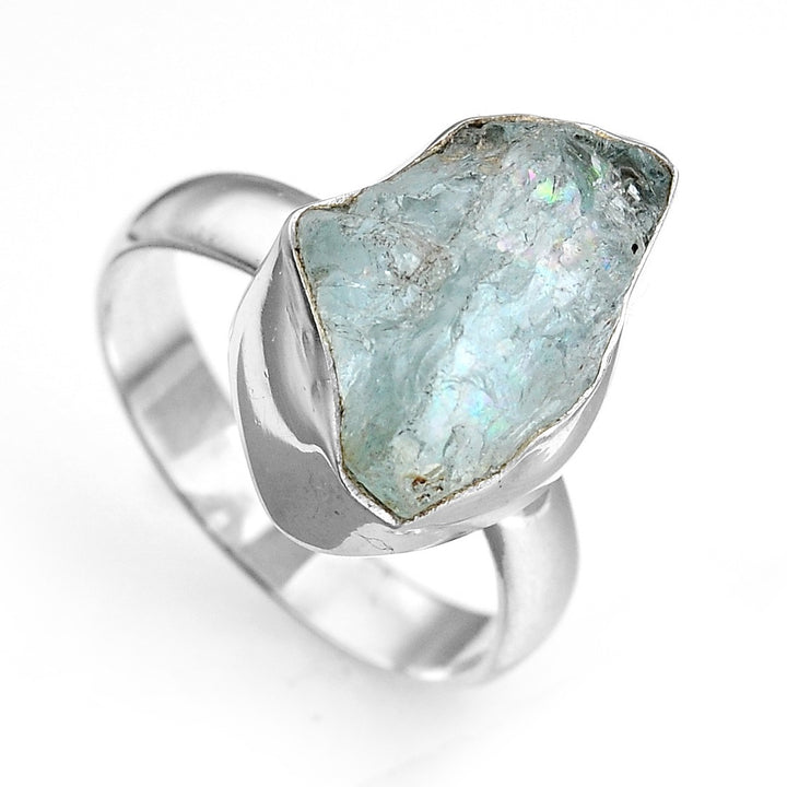 Sterling Silver Natural Raw Aquamarine Ring