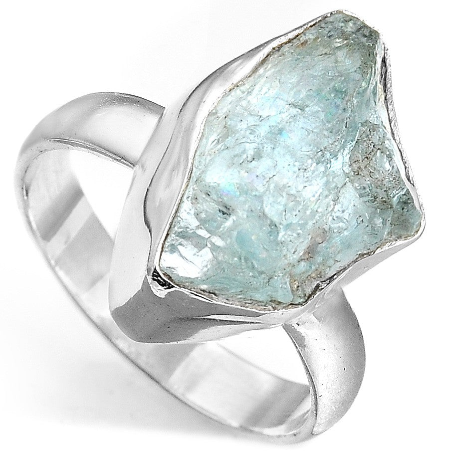 Sterling Silver Natural Raw Aquamarine Ring