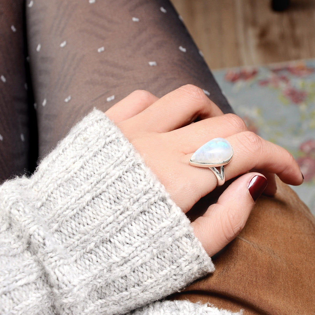 Sterling Silver Teardrop Large Moonstone Ring