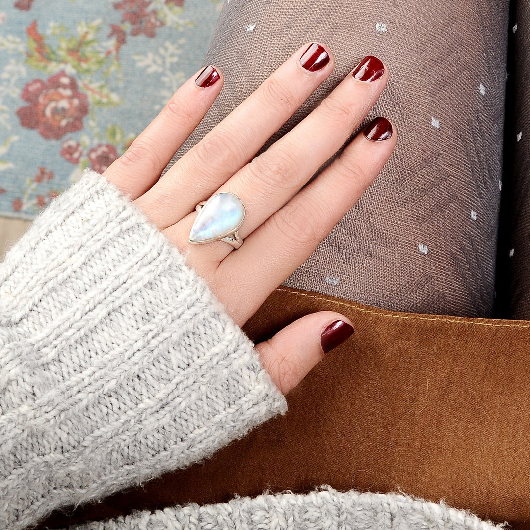 Sterling Silver Teardrop Large Moonstone Ring