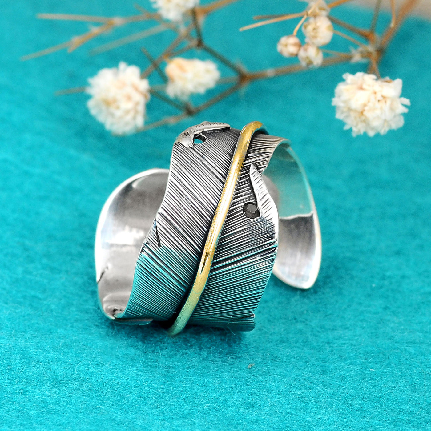 Boho Feather Silver Ring