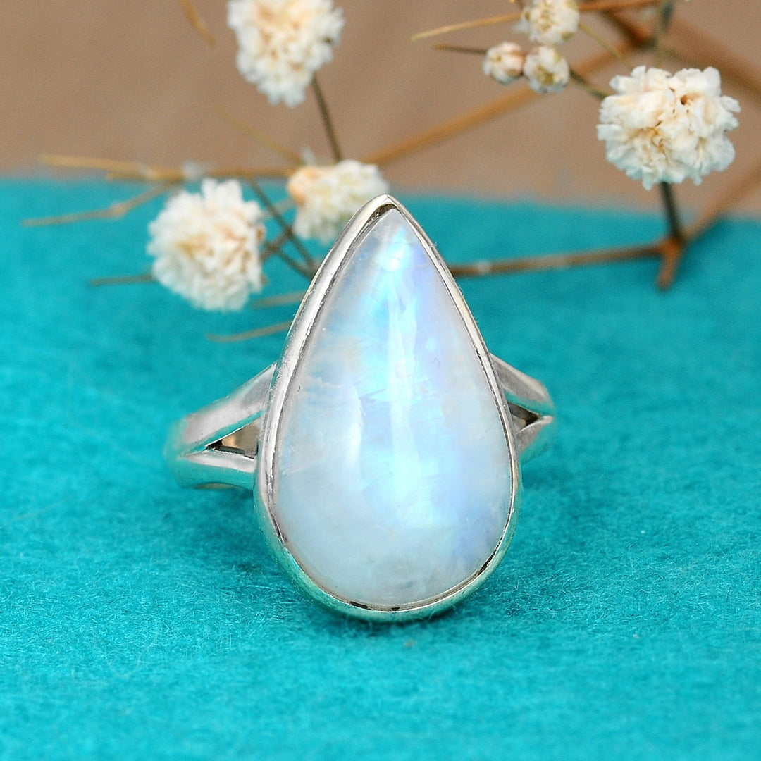 Sterling Silver Teardrop Large Moonstone Ring