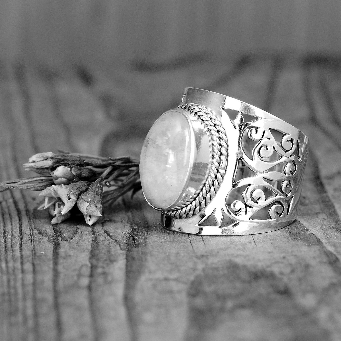 Moonstone Ring with Side Stones - Will Bishop
